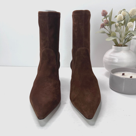Stuart Weitzman Naomi 50 Suede Boot Pointed Toe Kitten Heel Deep Coffee Women 11 - Picture 2 of 11